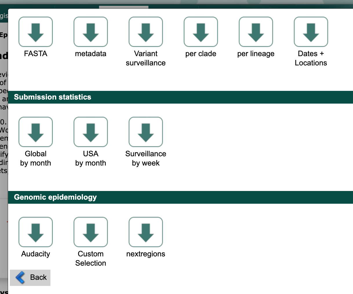 GISAID downloads window