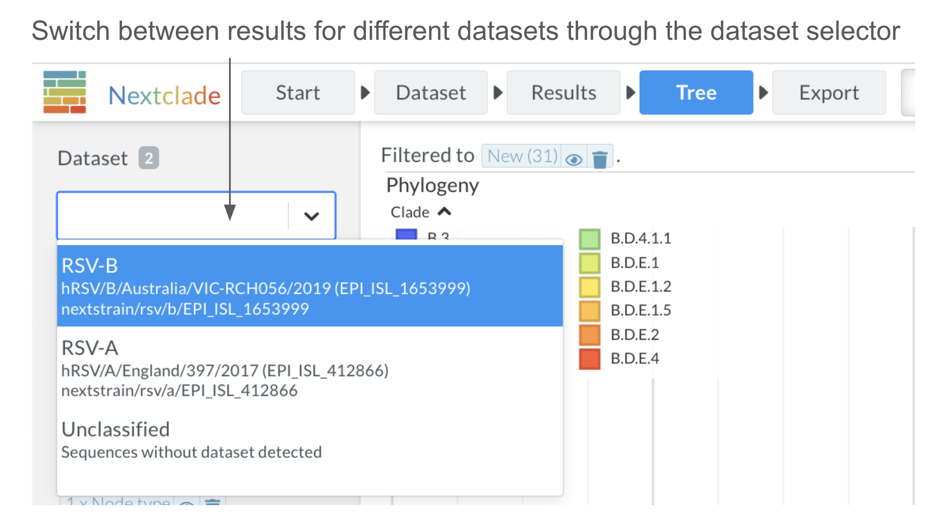 Switching between datasets