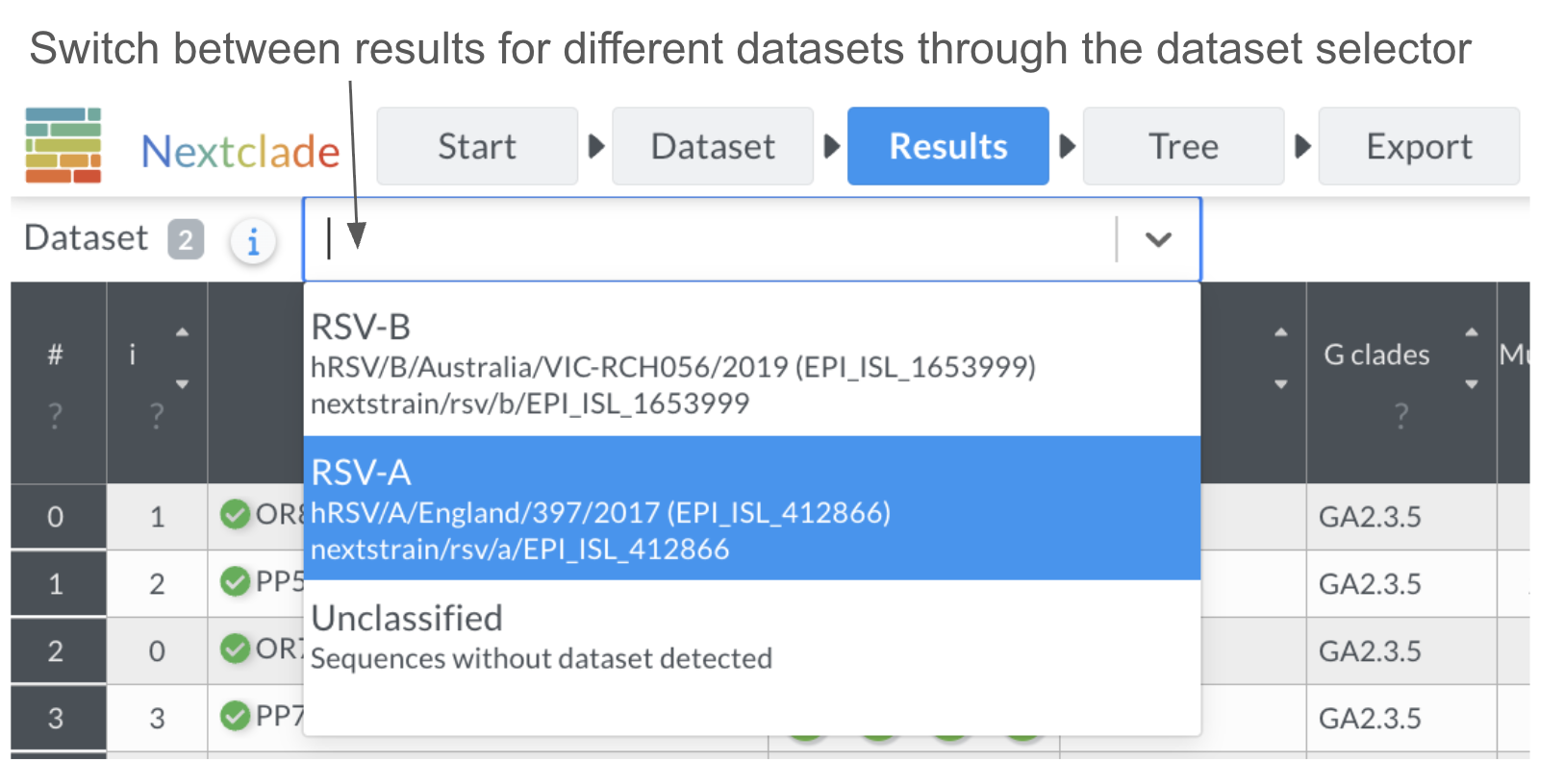 Switching datasets